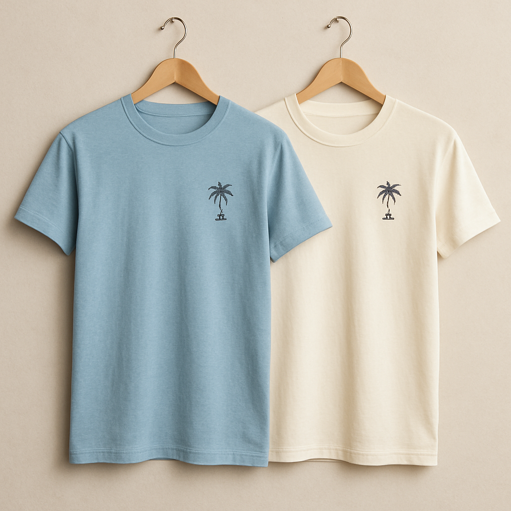 Palm Street Bundle of 2 Printed T-Shirts - PBUN2TS11 - Light Blue Cream