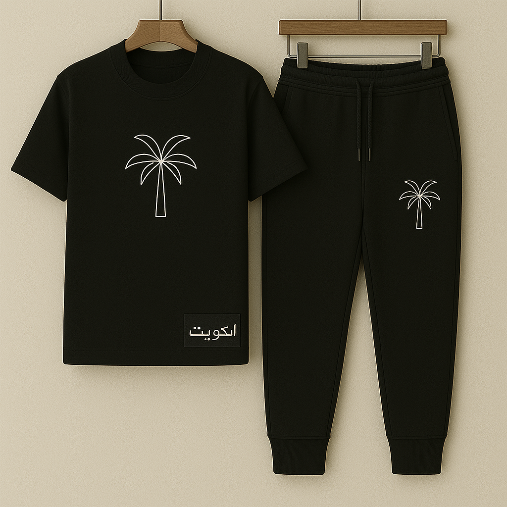 Palm Street Printed T-Shirt and Pants Set - PSPRTKUPA10 - Black Black - Kuwait Exclusive