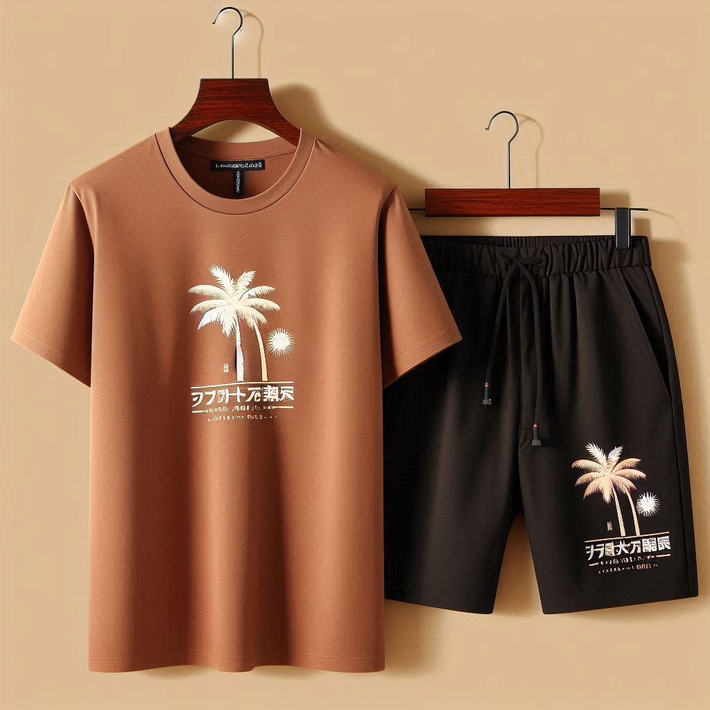 Palm Street Printed T-Shirt and Shorts Set - PSPRTSSH4 - Brown Black