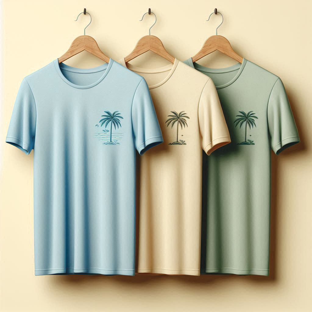 Palm Street Bundle of 3 Printed T-Shirts - PBUN3TS2 - Cream Green Light Blue