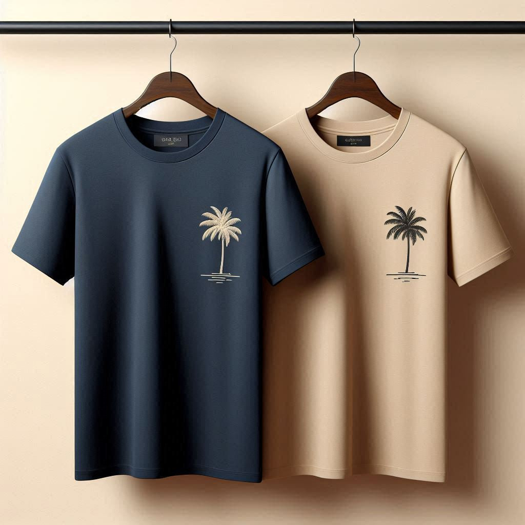 Palm Street Bundle of 2 Printed T-Shirts - PBUN2TS2 - Navy Blue Cream