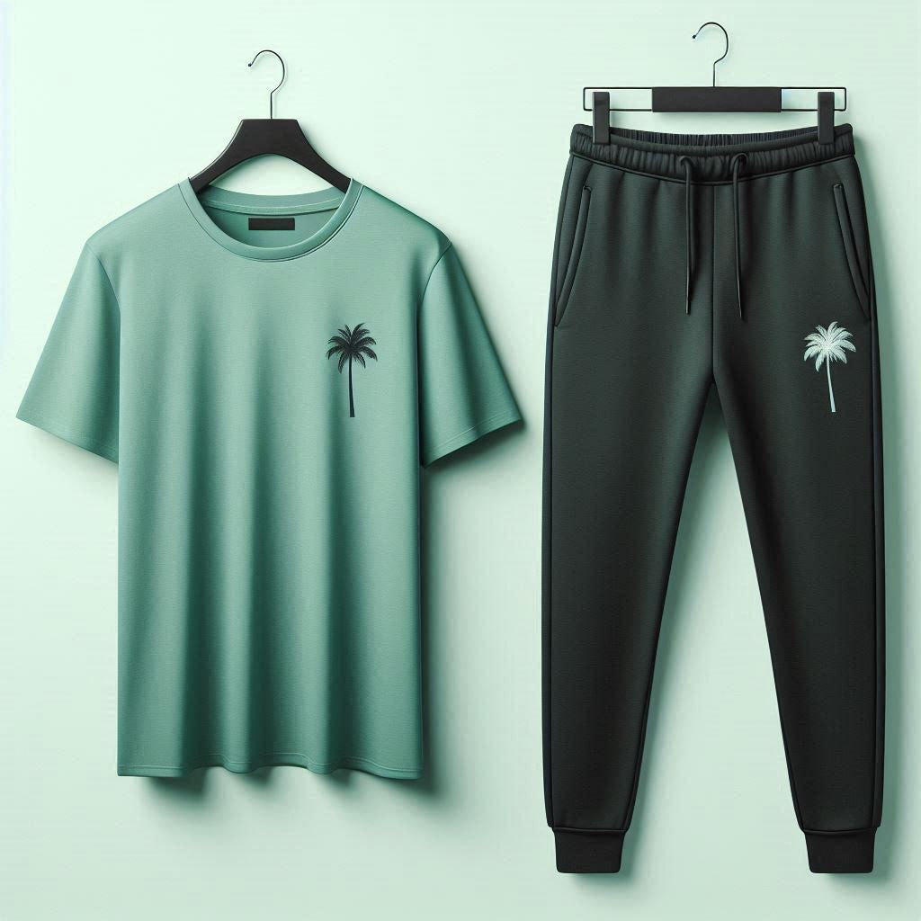 Palm Street Printed T-Shirt and Pants Set - PSPRTSPA22 - Mint Green Black
