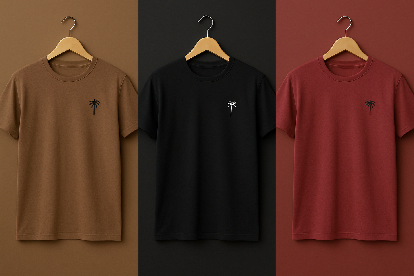 Palm Street Bundle of 3 Printed T-Shirts - PBUN3TS3 - Maroon Brown Black