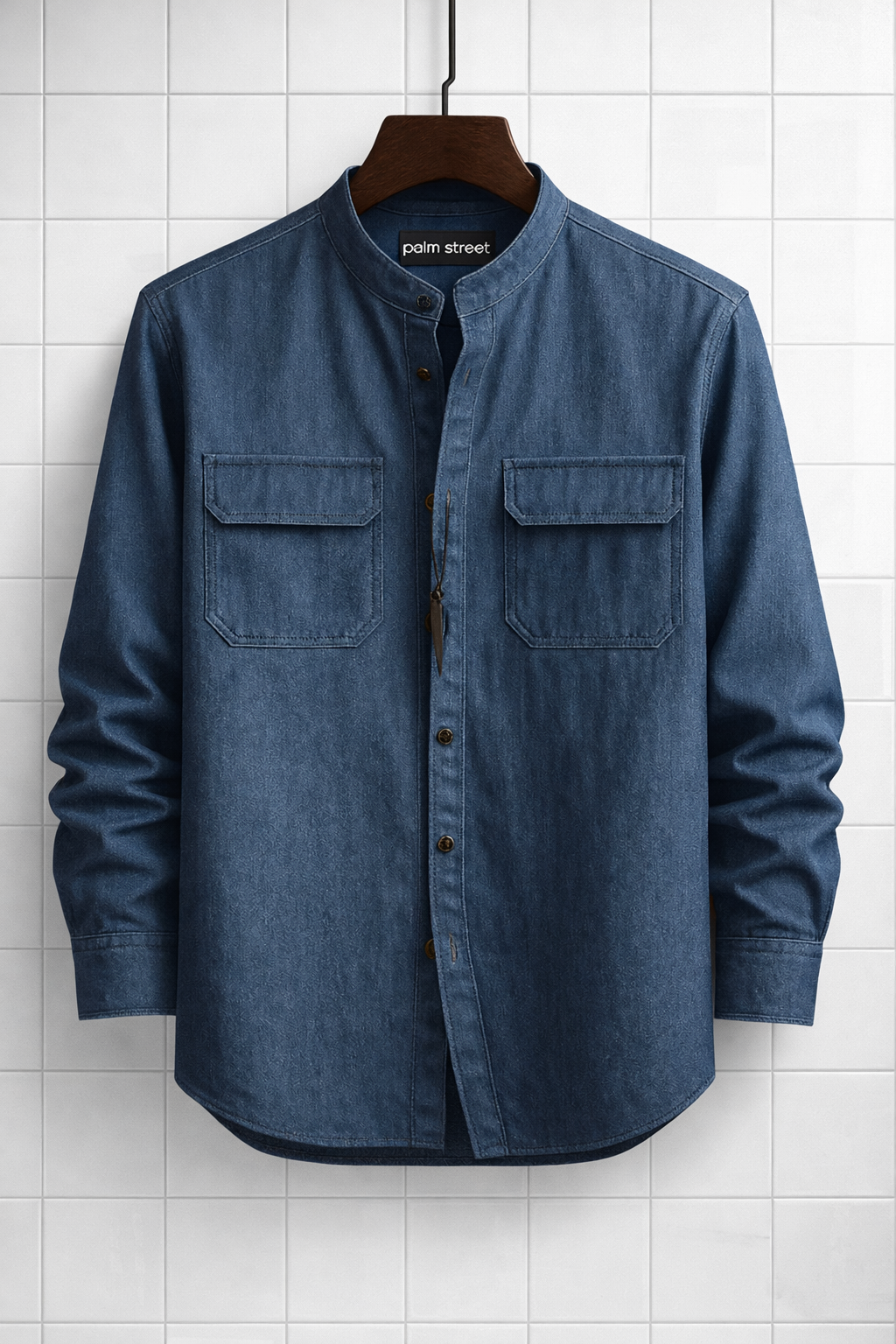 Mens Cotton Chambray Denim Shirt PMSTBSH3 - Blue