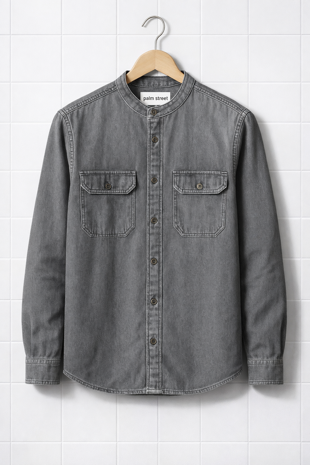 Mens Cotton Chambray Denim Shirt PMSTBSH9 - Grey