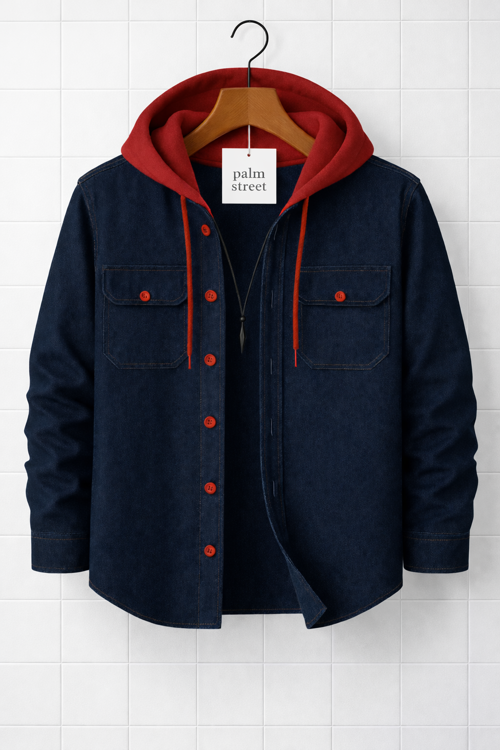 Mens Cotton Chambray Denim Hooded Detail Shirt GRVCS201 - Blue