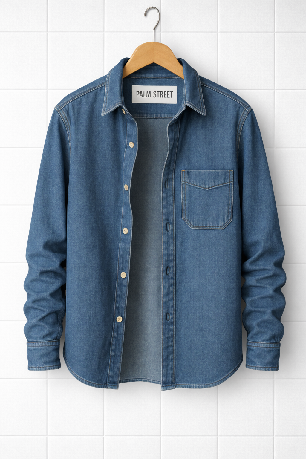 Mens Cotton Chambray Denim Shirt PMSTBSH1 - Blue