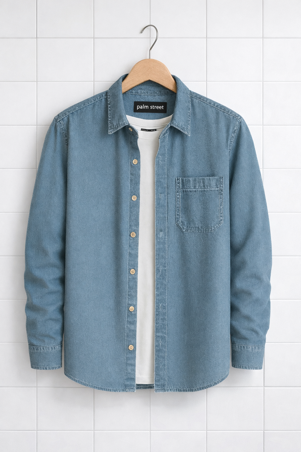 Mens Cotton Chambray Denim Shirt PMSTBSH4 - Blue