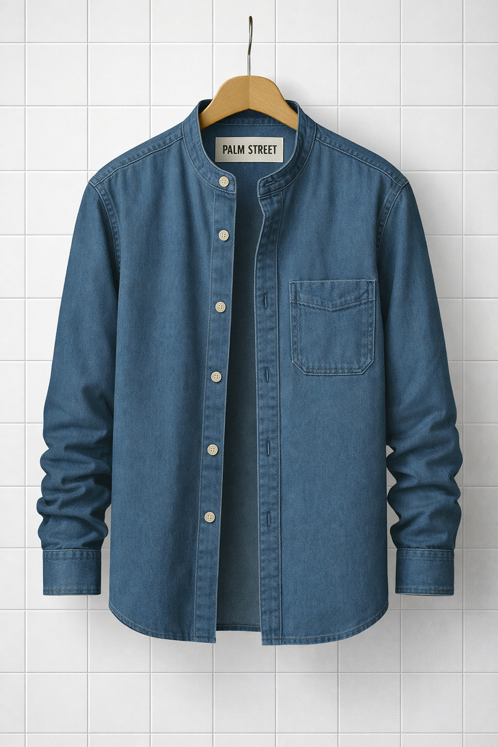 Mens Cotton Chambray Denim Shirt PMSTBSH2 - Blue