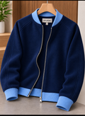 Fifth Avenue Mens Zip Up Bomber Jacket GROLL - Navy Blue Light Blue