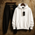 Palm Street Mens Classic Hoodie and Jogger Pants Plain Co Ord Set - White Black