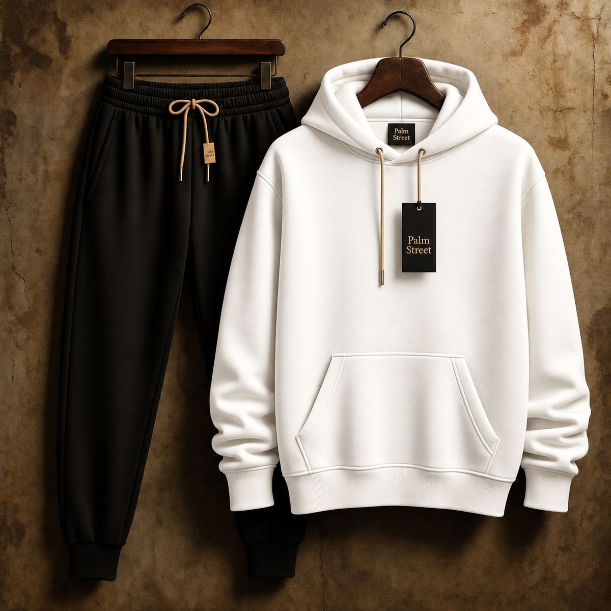 Palm Street Mens Classic Hoodie and Jogger Pants Plain Co Ord Set - White Black