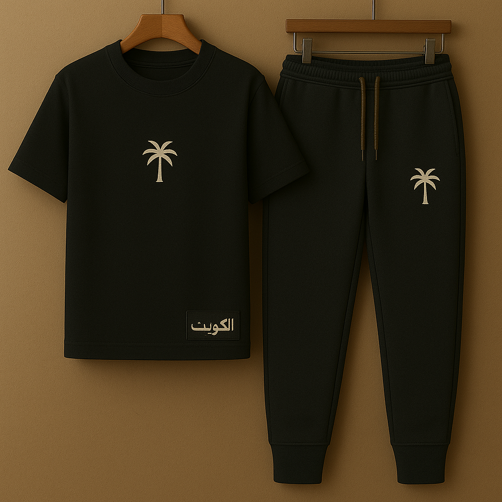 Palm Street Printed T-Shirt and Pants Set - PSPRTKUPA9 - Black Black - Kuwait Exclusive