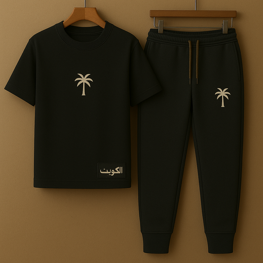Palm Street Printed T-Shirt and Pants Set - PSPRTKUPA9 - Black Black - Kuwait Exclusive