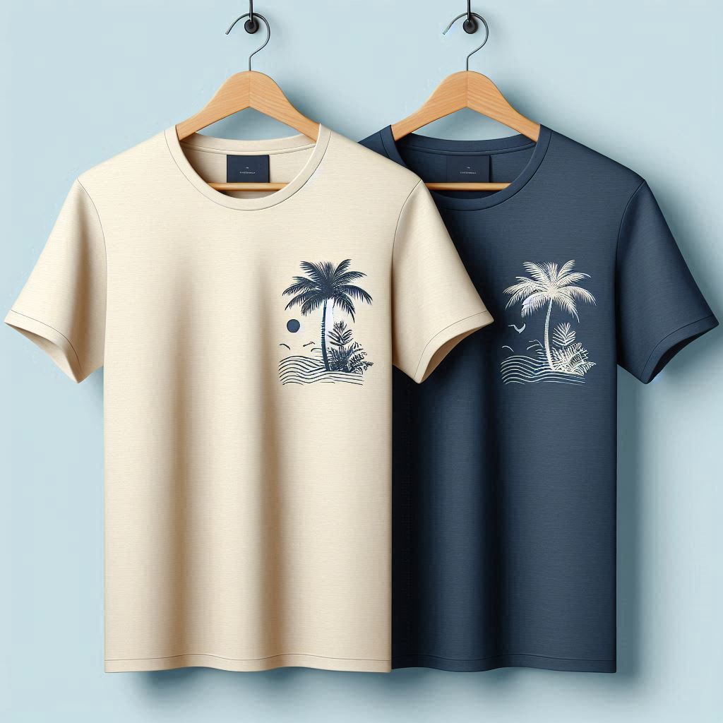 Palm Street Bundle of 2 Printed T-Shirts - PBUN2TS14 - Navy Blue Cream