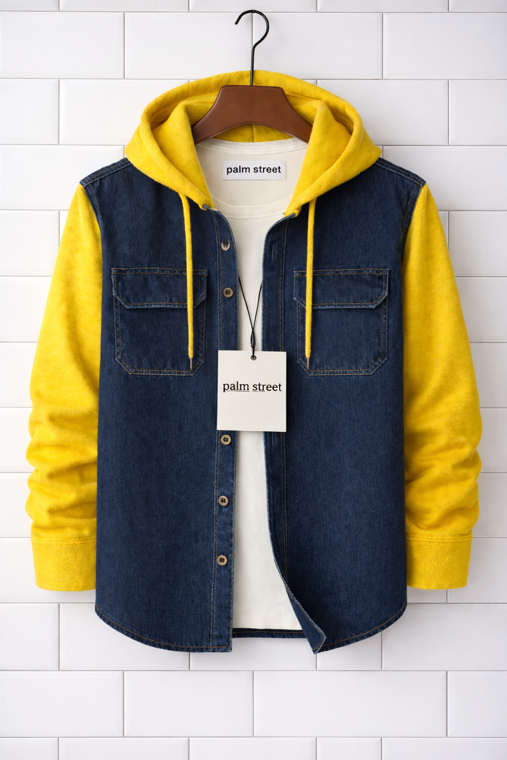 Mens Cotton Chambray Denim Hooded Detail Shirt GRVCS212 - Blue