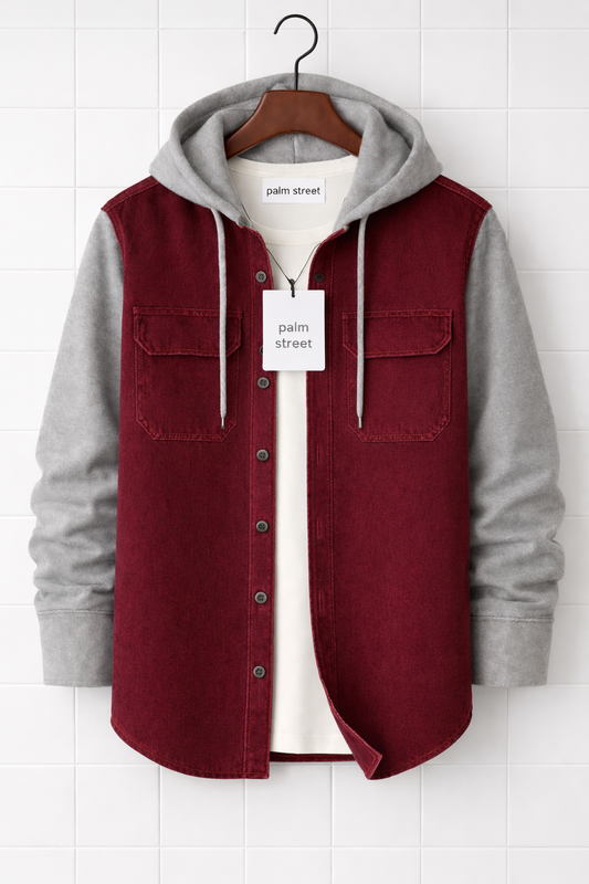 Mens Cotton Hooded Detail Shirt GRVCS214 - Maroon