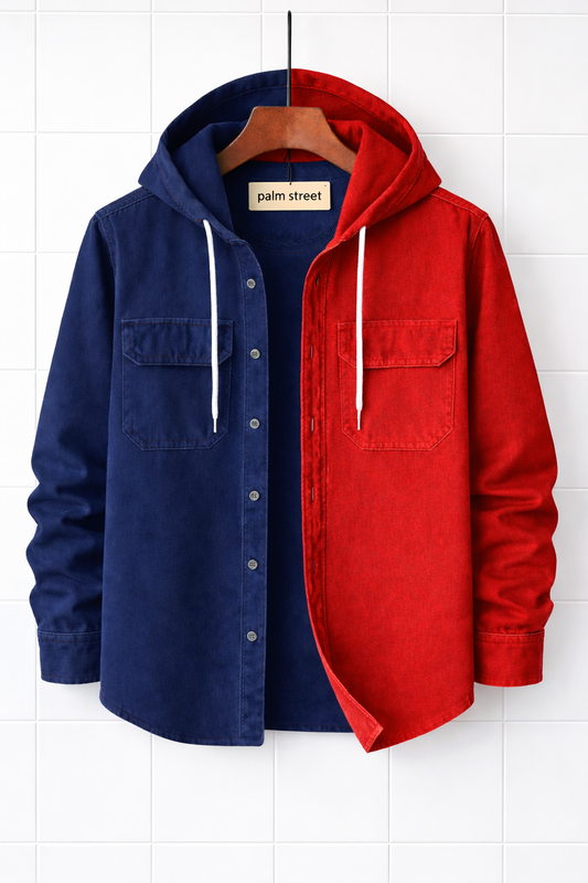 Mens Cotton Hooded Detail Shirt GRVCS211 - Navy Blue Red