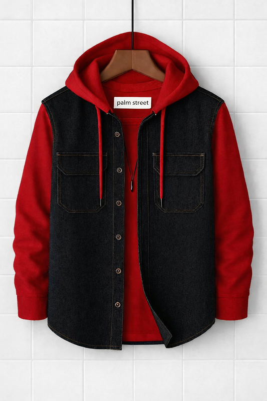 Mens Cotton Chambray Denim Hooded Detail Shirt GRVCS216 - Blue