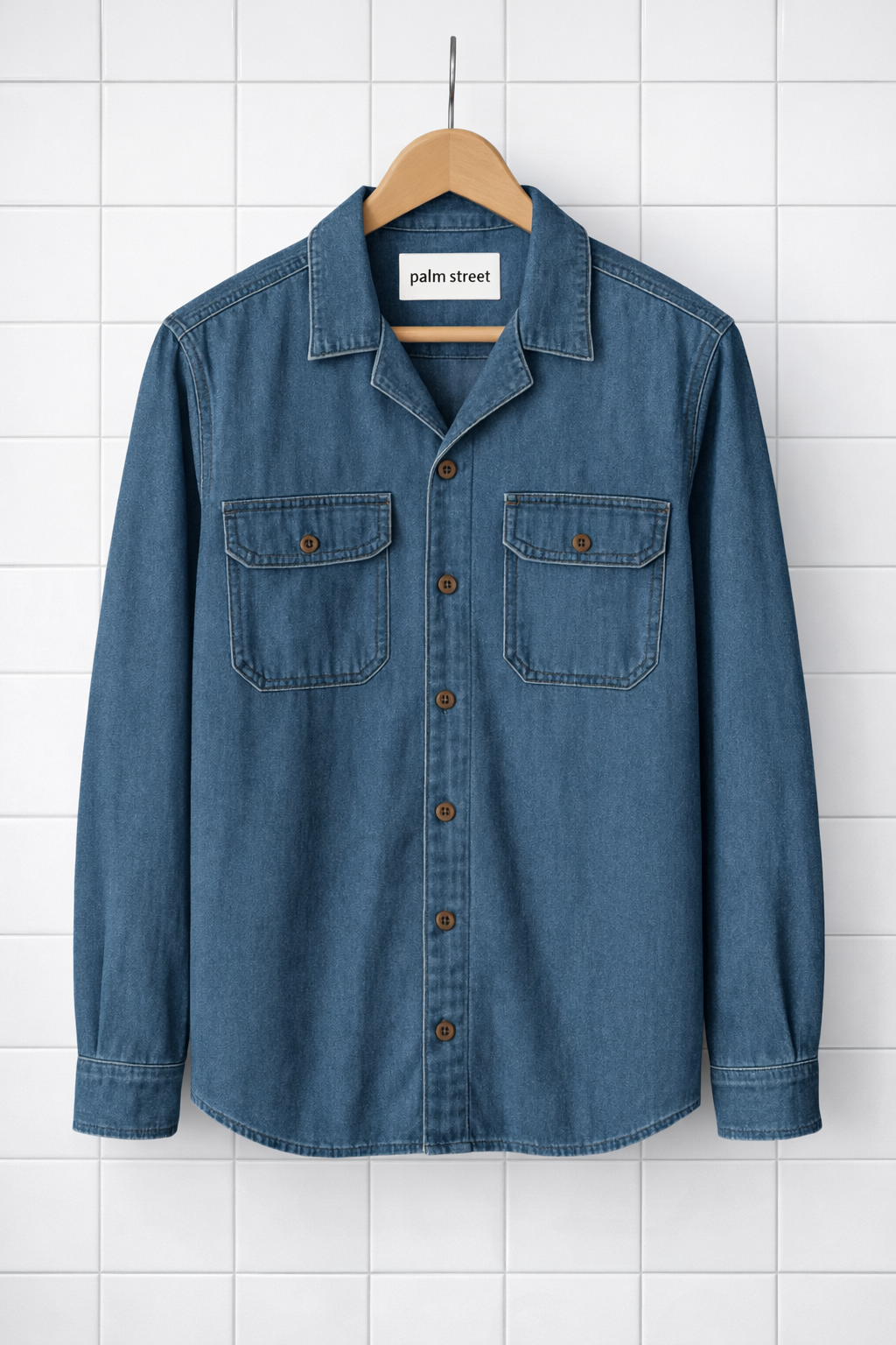 Mens Cotton Chambray Denim Shirt PMSTBSH5 - Blue